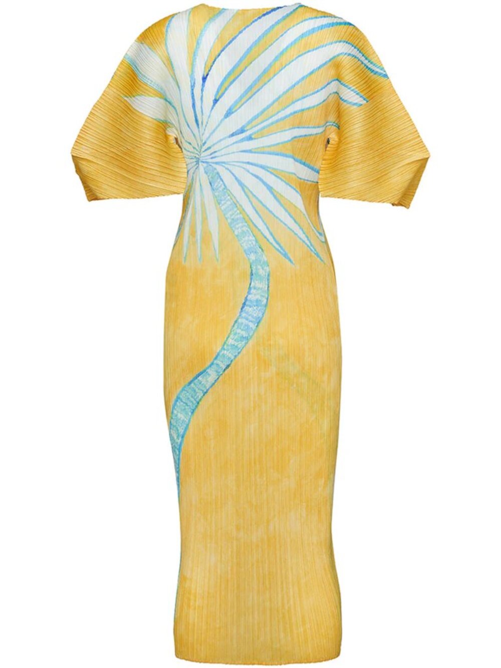Issey Miyake Pleats Please Dress With Palm Print in Yellow, Women's JP3, US S/M
